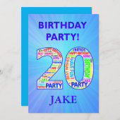 20th Birthday Partyへの招待の追加 招待状 (正面/裏面)