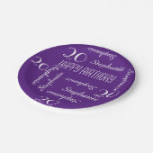 20th Birthday Party繰り返し名前（紫） ペーパープレート (アングル)