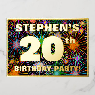 20th Birthday Party —おもしろい、カラフルFireworks Look 箔招待状
