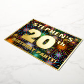 20th Birthday Party —おもしろい、カラフルFireworks Look 箔招待状 (回転した状態)