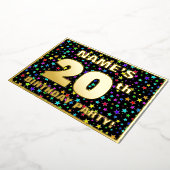 20th Birthday Party —おもしろい、スターカラフルズ・パターン 箔招待状 (回転した状態)