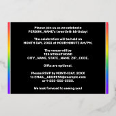 20th Birthday Party —おもしろい、音楽シカラフルンボル 箔招待状 (裏面)