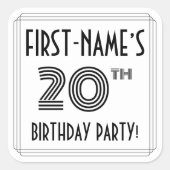 20th Birthday Party:アールデコスタイル+名前をカスタムする スクエアシール (正面)
