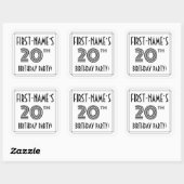 20th Birthday Party:アールデコスタイル+名前をカスタムする スクエアシール (シート)