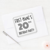 20th Birthday Party:アールデコスタイル+名前をカスタムする スクエアシール (封筒)