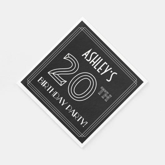 20th Birthday Party:アールデコスタイル+名前をカスタムする スタンダードランチョンナプキン (角)