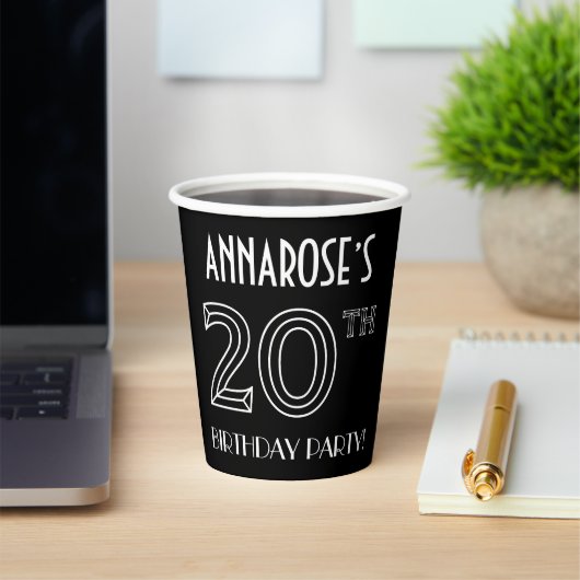 20th Birthday Party:アールデコスタイル+名前をカスタムする 紙コップ (インサイチュ)