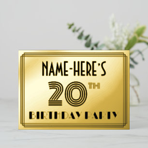 20th Birthday Party —アールデコスタイル「20」 & Name 箔招待状