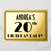 20th Birthday Party —アールデコ検索「20」 +名前 箔招待状 (正面)