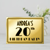 20th Birthday Party —アールデコ検索「20」 +名前 箔招待状 (立ち正面)