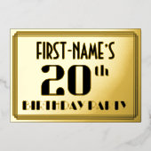 20th Birthday Party:アールデコ「20」と名前 箔招待状 (正面)