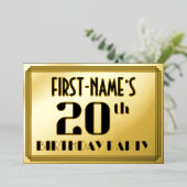 20th Birthday Party:アールデコ「20」と名前 箔招待状 (立ち正面)