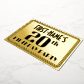 20th Birthday Party:アールデコ「20」と名前 箔招待状 (回転した状態)