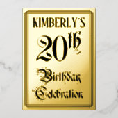 20th Birthday Party – スクリプエレガントト+名前をカスタムする 箔招待状 (正面)