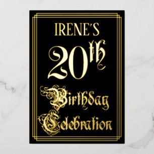 20th Birthday Party – スクリプファンシートと名前をカスタムする 箔招待状