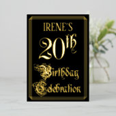 20th Birthday Party – スクリプファンシートと名前をカスタムする 箔招待状 (立ち正面)