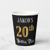 20th Birthday Party – スクリプファンシート、フェイク金ゴールド・ルック 紙コップ (裏面)