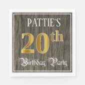 20th Birthday Party — フェイク金ゴールド&ウッドフェイク・ルックス スタンダードランチョンナプキン (正面)