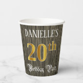 20th Birthday Party — フェイク金ゴールド&ウッドフェイク・ルックス 紙コップ (裏面)