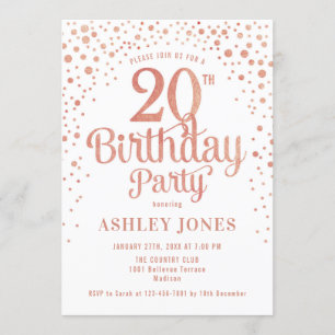 20th Birthday Party – ホワイト&バラ金ゴールド 招待状
