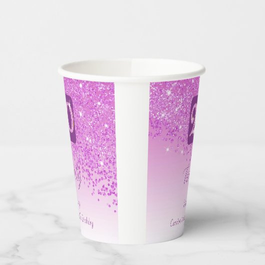 20th Birthday Party Gleaming Pink Glitter 紙コップ (左)