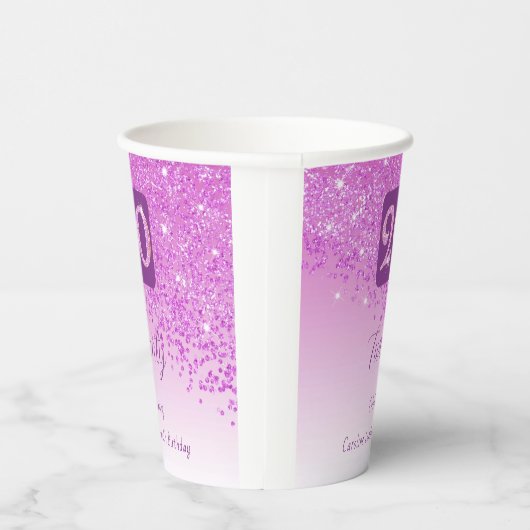 20th Birthday Party Gleaming Pink Glitter 紙コップ (右)