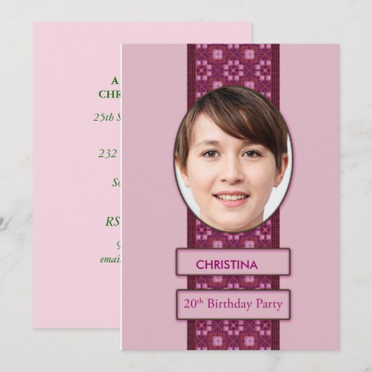 20th Birthday Party Invitation Picture and Name 招待状 (正面/裏面)