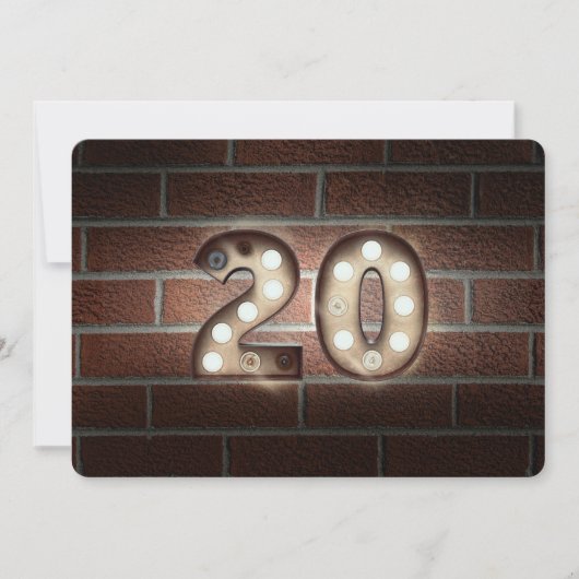 20th Birthday Party-marquee lights on brick 招待状 (正面)