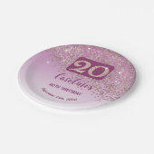 20th Birthday Party Sparkle Rose Gold Glitter ペーパープレート (アングル)