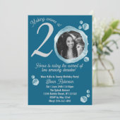 20th Dark Teal Bubbles Birthday Party Invitation 招待状 (スタンド正面)