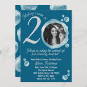 20th Dark Teal Bubbles Birthday Party Invitation 招待状 (正面/裏面)