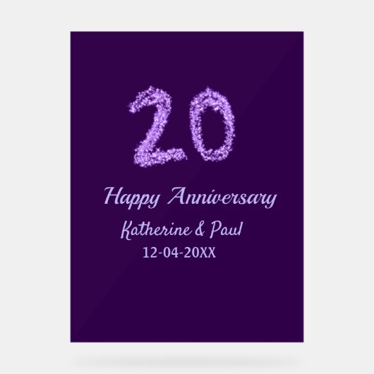 20th happy anniversary追加カップル名date purple アクリルサイン (正面)