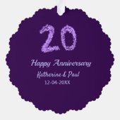 20th happy anniversary追加カップル名date purple オーナメントカード (裏面)