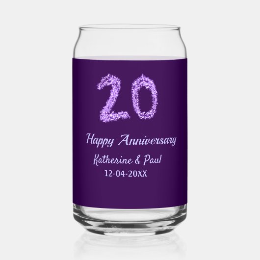 20th happy anniversary追加カップル名date purple ガラス缶 (正面)