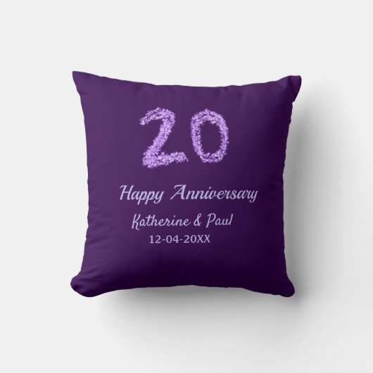 20th happy anniversary追加カップル名date purple クッション (正面)
