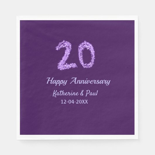 20th happy anniversary追加カップル名date purple スタンダードランチョンナプキン (正面)