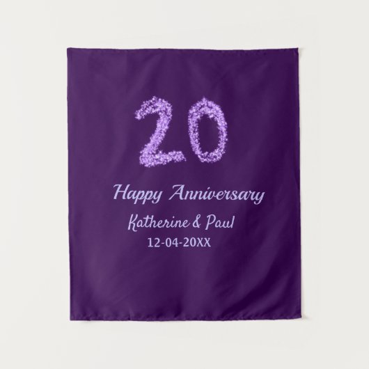 20th happy anniversary追加カップル名date purple タペストリー (正面)
