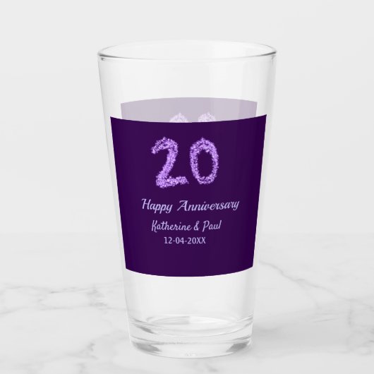 20th happy anniversary追加カップル名date purple タンブラーグラス (正面)