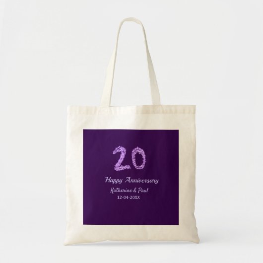 20th happy anniversary追加カップル名date purple トートバッグ (正面)