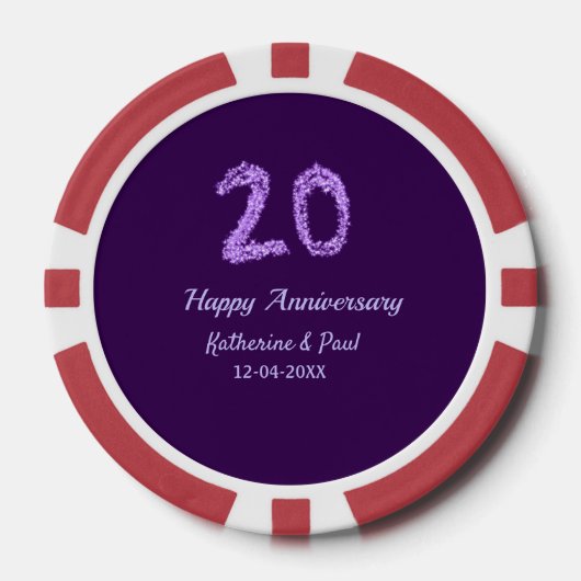 20th happy anniversary追加カップル名date purple ポーカーチップ (正面)