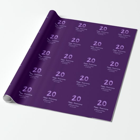 20th happy anniversary追加カップル名date purple ラッピングペーパー (アンロールド)