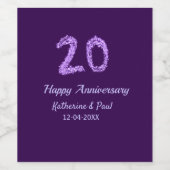 20th happy anniversary追加カップル名date purple ワインラベル (シングルラベル)