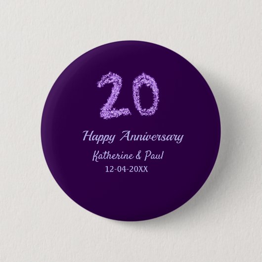 20th happy anniversary追加カップル名date purple 缶バッジ (正面)