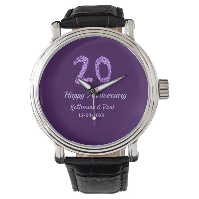 20th happy anniversary追加カップル名date purple 腕時計 (正面)