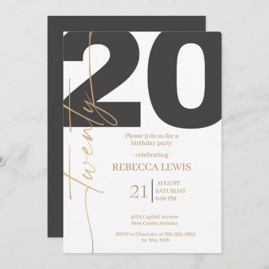 20th Twentieth Birthday Modern Twenty Party  招待状 (正面/裏面)