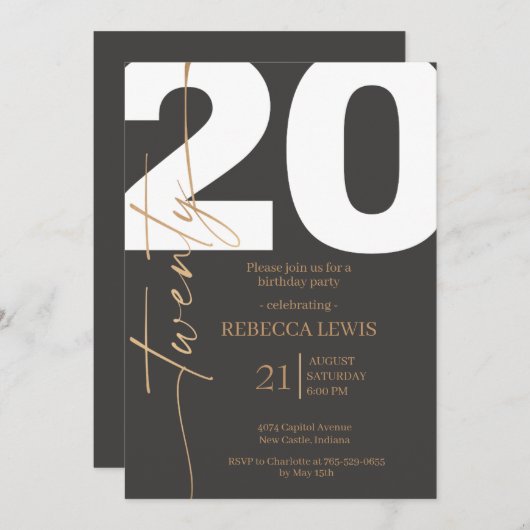 20th Twentieth Birthday Modern Twenty Party  招待状 (正面/裏面)