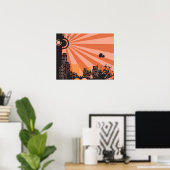 20x16抽象芸術オレンジシティウォールアート ポスター (ホームオフィス)