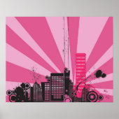 20x16抽象芸術ピンクシティウォールアート ポスター (正面)