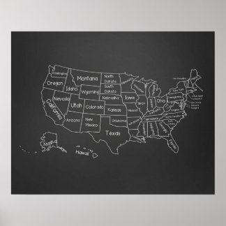 20x16 Chalkboard Classroom米国地図ポスター ポスター