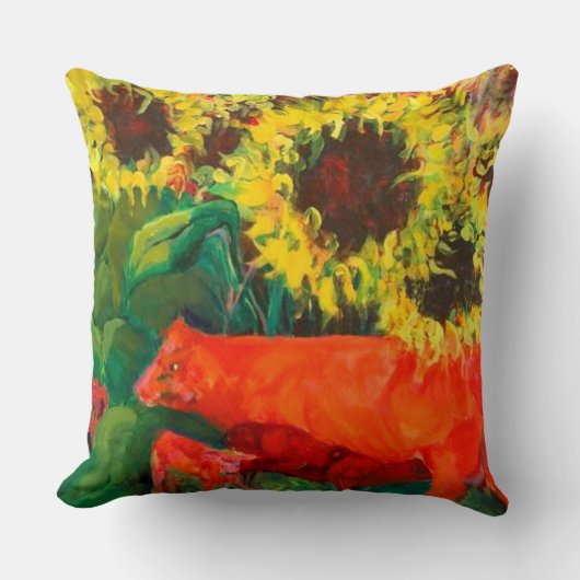 20X20綿赤い牛枕 クッション (正面)